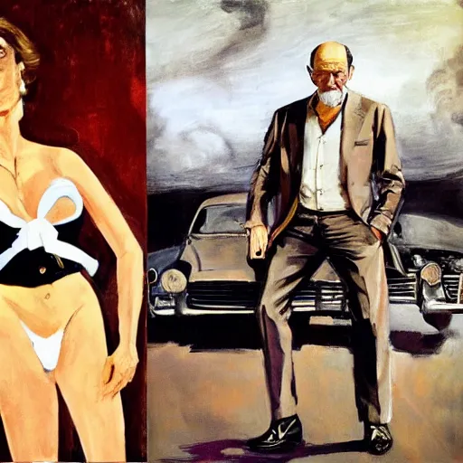 Prompt: sigmund freud as james bond, by robert e. mcginnis, by paula rego, by neo rauch, by eric fischl