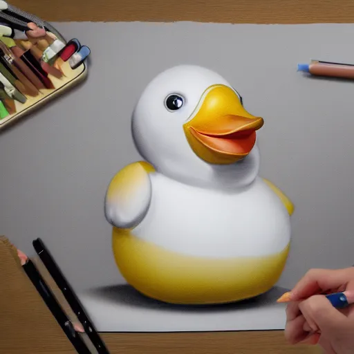 Image similar to rubber duck horror mutant, hyperrealistic drawing, trending on art station, raytracing, unreal engine