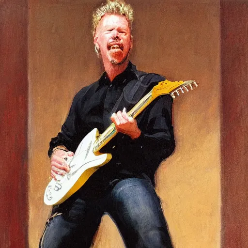 Prompt: a portrait of james hetfield playing guitar, by gregory manchess and stanley lau