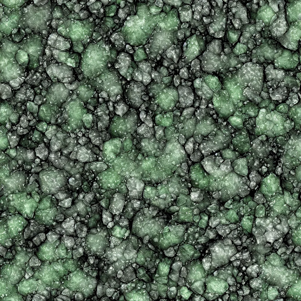 Image similar to long green crystals sticking out of the rock surface, detailed ground terrain albedo texture, flat, 2 d texture, seamless