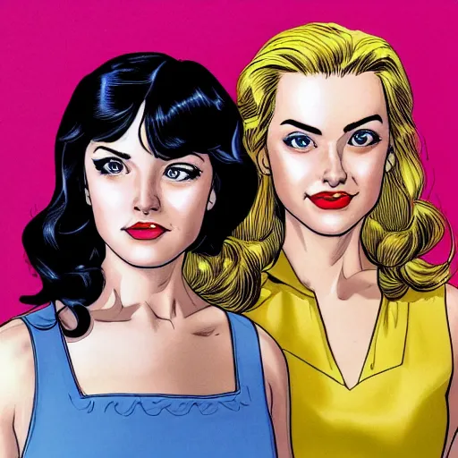 Prompt: a beautiful realistic portrait of Betty and Veronica by Brian Bolland, trending on ArtStation