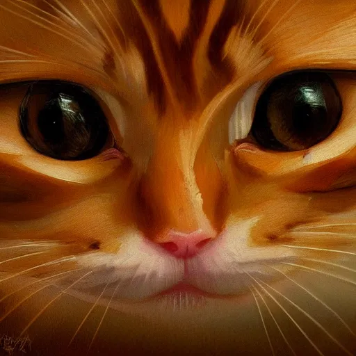 Image similar to baroque painting of ginger kitten by Van Gogh, portrait, close up, hyper detailed, artstation, high definition cgsociety, render, cinematic, symmetry, oil painting, canvas!