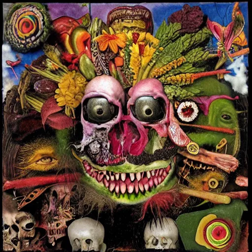 Image similar to punk album cover, psychedelic, giuseppe arcimboldo