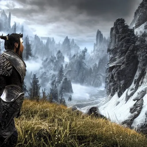 Image similar to 8k hyper realistic highly detailed HDR still of David Lo Pan in Skyrim