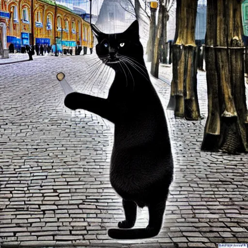 Image similar to orthodox cat walks through the streets of moscow in the style of digital art, realism