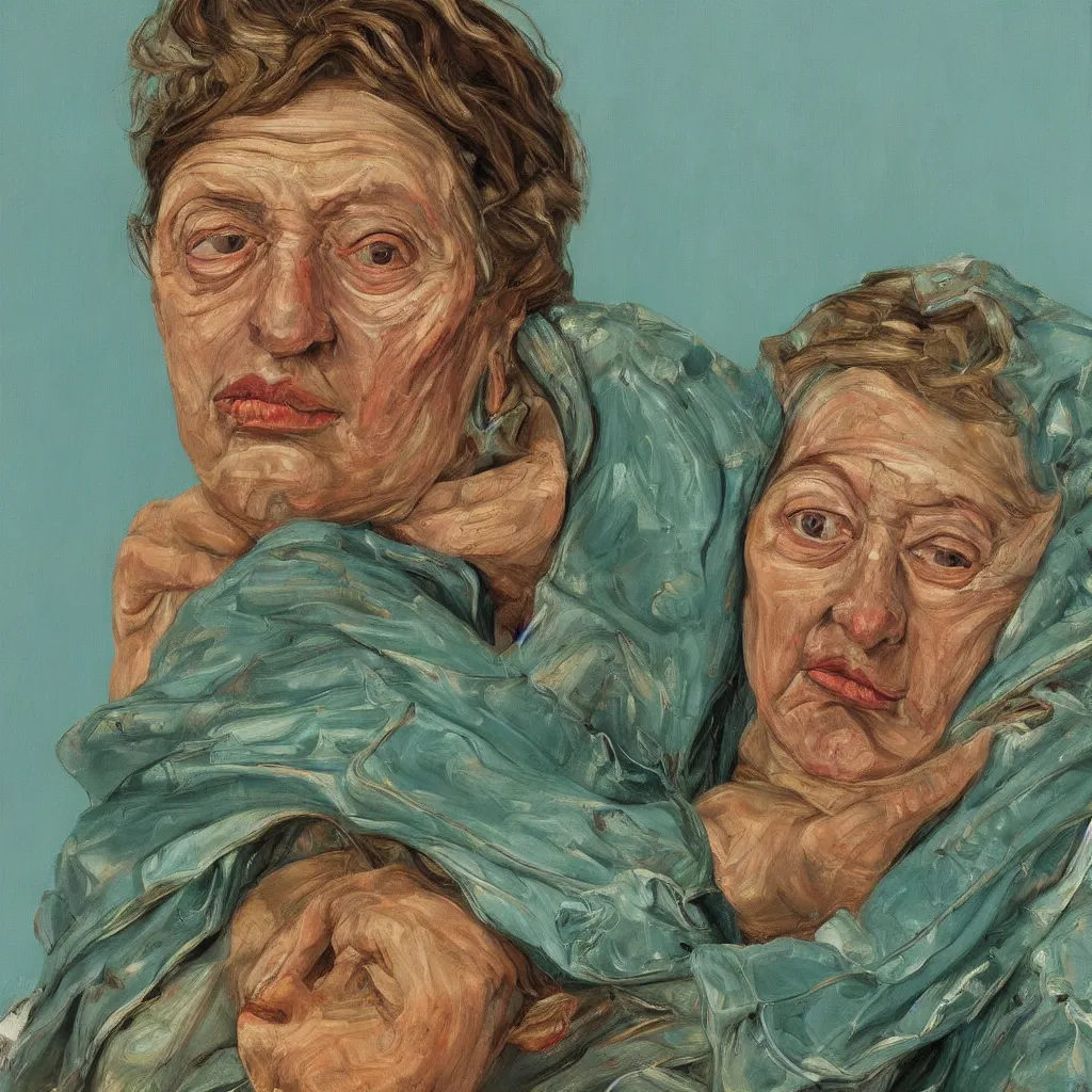 Image similar to high quality high detail painting by lucian freud, jenny savile, portrait, turquoise, hd