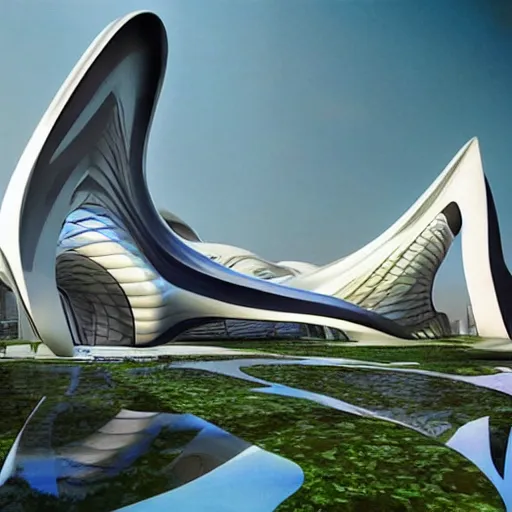 Image similar to zaha hadid fantasy world islamic style