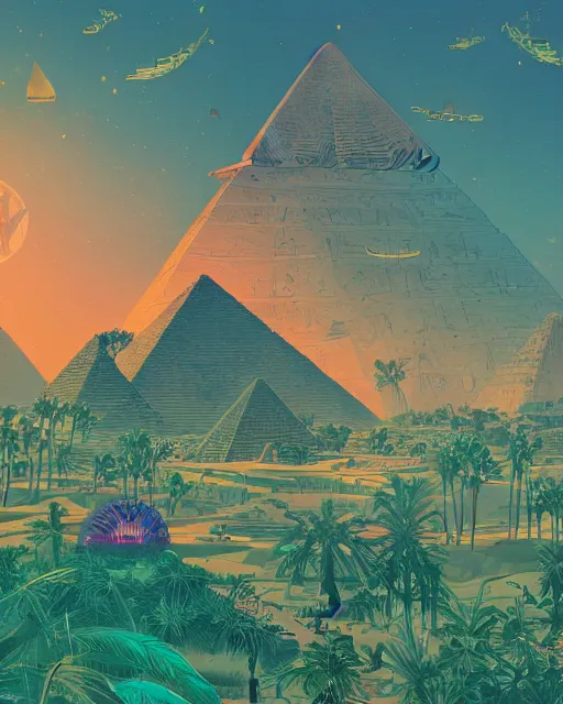 egyptian pyramids in the jungle with golden airships, | Stable ...