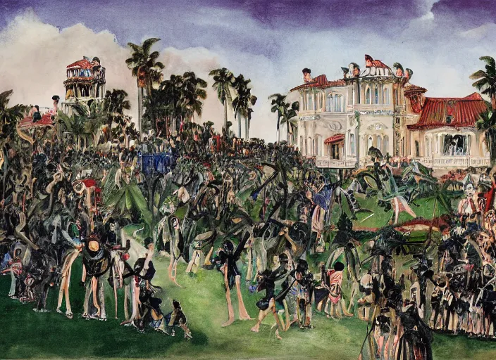 Image similar to Mar-a-Lago estate under siege by otto dix