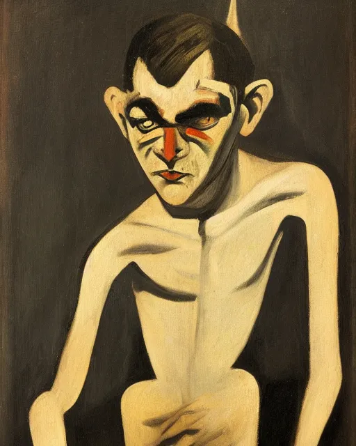 Image similar to Max Beckmann. Oil on canvas. Portrait of a demon.