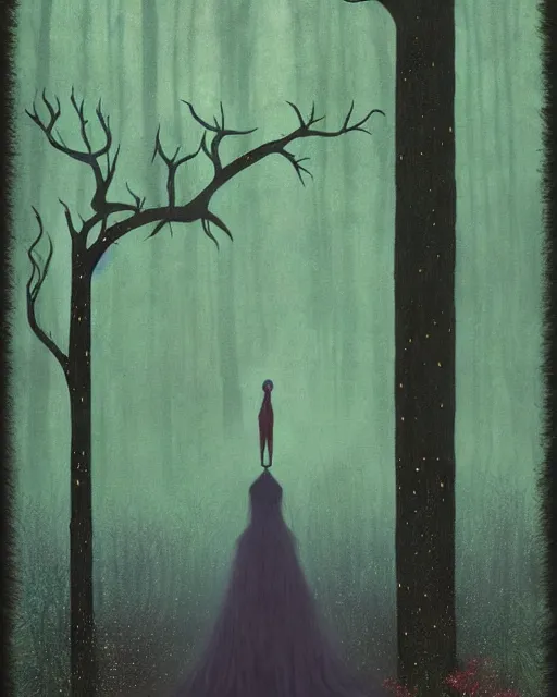 Image similar to tarot card, haunted woods, Art nouveau, by andy kehoe