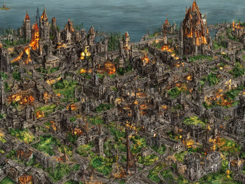 Image similar to Heroes of Might and Magic 3 gothic mordor tower city scene, ultra detailed game art, master artist