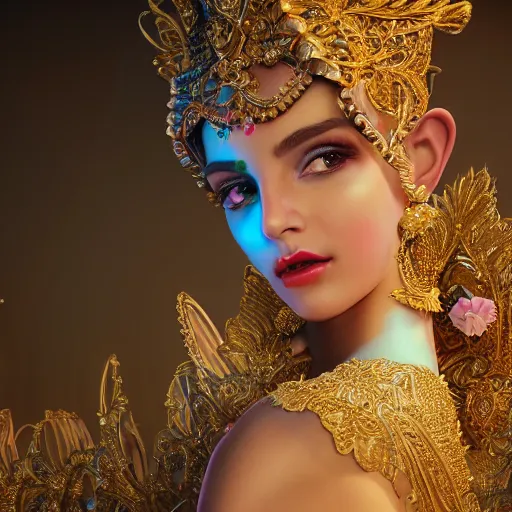 Prompt: portrait of princess, beautiful, attractive, glowing, ornate and intricate, jaw dropping, dynamic lighting, colorful, fairy tale, intricate and detailed, 4 k octane render, wide eyes