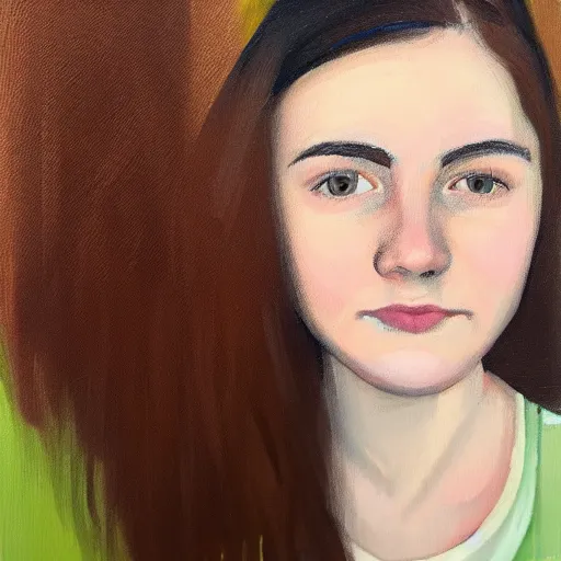 Image similar to https://s.mj.run/SVF9-OTU880 https://artbreeder.b-cdn.net/imgs/e304bf5b490f19c85cd53281a2de.jpeg portrait of a welsh teenage girl with dark brown hair, glowing skin, delicate features, amelie poulain, fantasy, intricate, elegant, dress shirt, highly detailed, digital painting, artstation, concept art, smooth, sharp focus, illustration, art by Krenz Cushart and Artem Demura and alphonse mucha