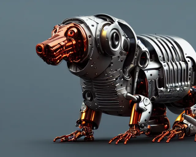 Prompt: terminator dachshund robot, mechanical, machine, octane render, concept art, sharp focus, hyper - realistic, intricate, detailed, eduard pronin, luka mivsek, ruan jia