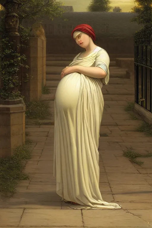 Prompt: pregnant woman under street light, highly detailed, sharp focused, ultra realistic digital concept art by Edmund Blair Leighton