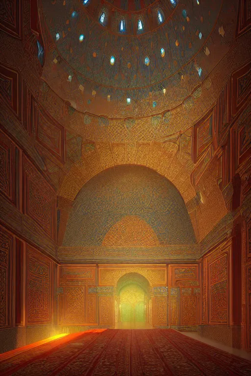 Prompt: detailed paiting of the interior of the Topkapi Palace in Ottoman Empire, cinema4d sparkling volumetric masterpiece by Ross Tran, WLOP, ArtGerm & Anton Fandeev, stunning shaded lighting effects