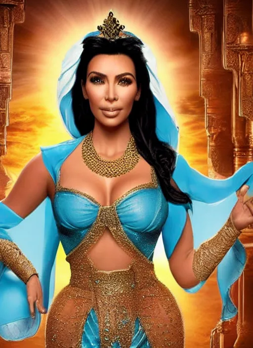 Image similar to film still of kim kardashian as princess jasmine in Aladdin.