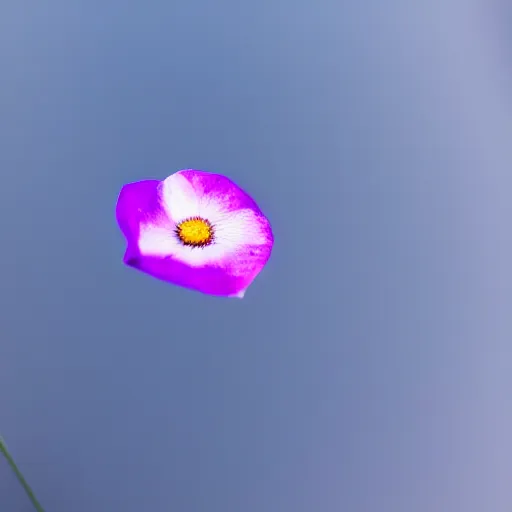 Image similar to closeup photo of 1 lone purple petal flying above a city, city park, aerial view, shallow depth of field, cinematic, 8 0 mm, f 1. 8