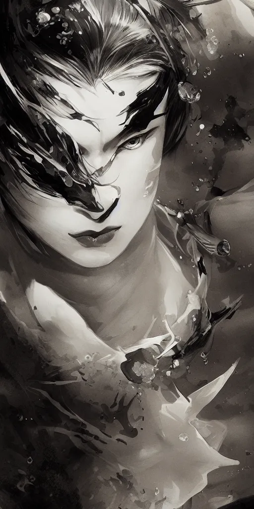 Image similar to highly detailed beautiful black and white photography of a samurai, splash, sharp focus, dynamic lighting, elegant harmony, beauty, masterpiece, by riccardo federici, by james jean, by craig mullins, by lois van baarle, by makoto shinkai, by greg tocchini, by greg rutkowski, illustration, ink draw, pen,