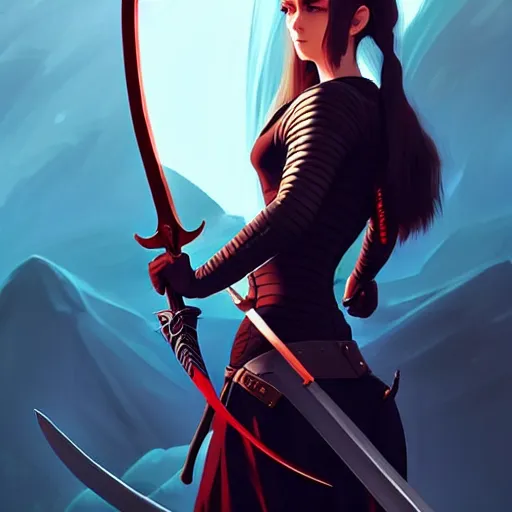 Image similar to a woman holding a sword with a dragon on it, concept art by Ilya Kuvshinov, contest winner, fantasy art, official art, concept art, high detail, experimental, high quality, hyperrealistic, 4k