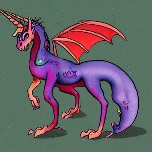 Image similar to a dragon and a unicorn fused into a new animal