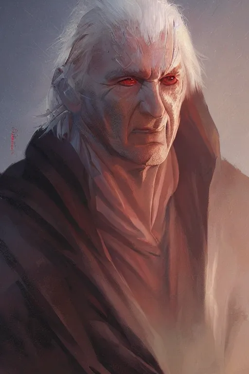 Prompt: An awesome portrait painting Raistlin Majere by Greg Rutkowski, Wizards of the Coast, Magic The Gathering, Craig Mullins, trending on Artstation.