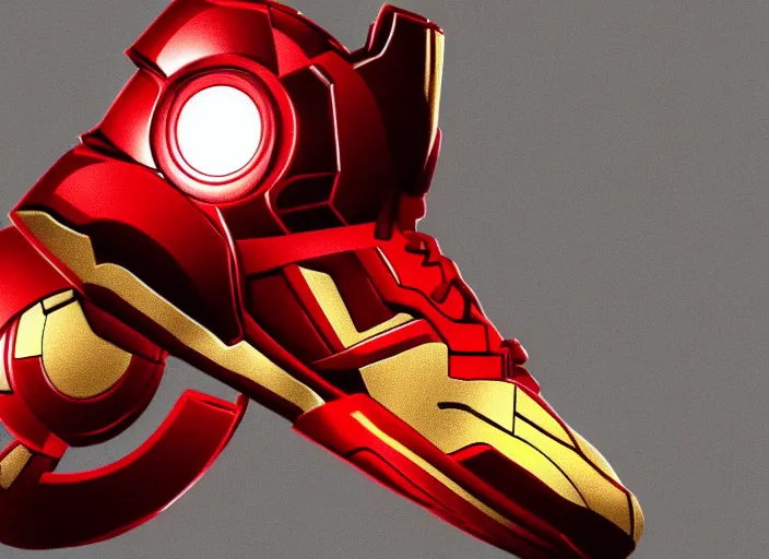 Prompt: basketball sneakers concept of iron man, trending on artstation, smooth, sharp focus