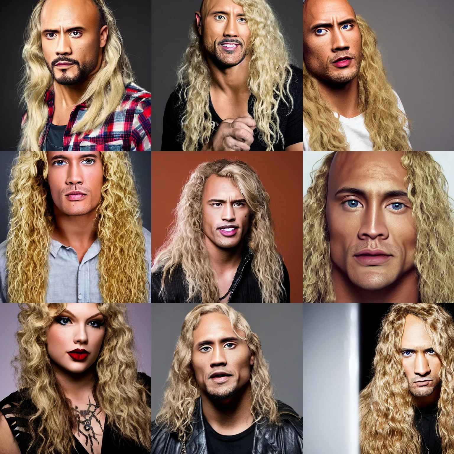 Prompt: portrait photo of singer-songwriter Taylor 'The Rock' Swift, long blonde hair, studio lighting