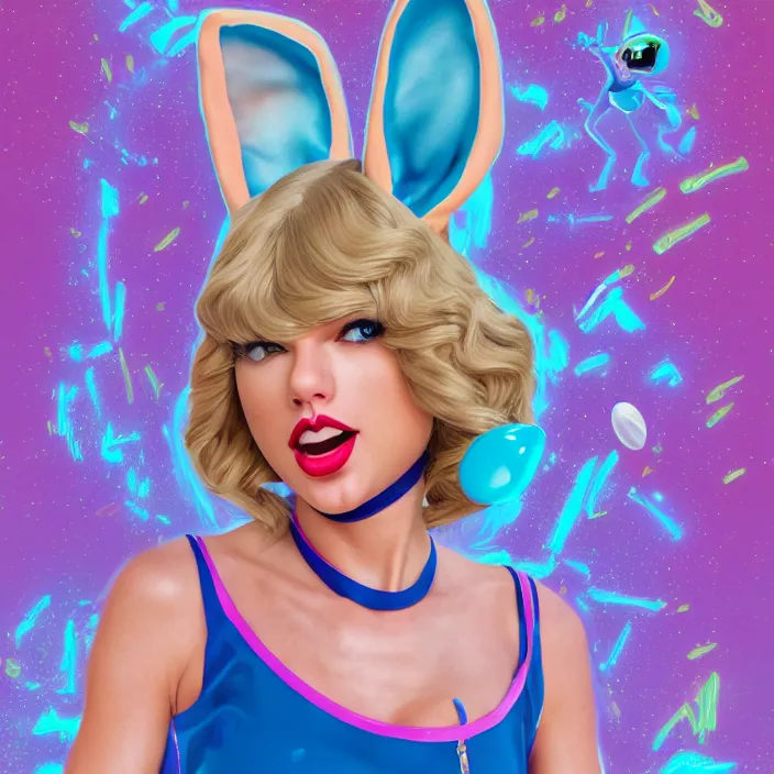 Image similar to portrait of Taylor Swift as Lola Bunny in Space Jam 1996. bunny ears. intricate abstract. intricate artwork. by Tooth Wu, wlop, beeple, dan mumford. octane render, trending on artstation, greg rutkowski very coherent symmetrical artwork. cinematic, hyper realism, high detail, octane render, 8k