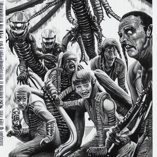 Image similar to the crew of the nostromo playing dungeons & dragons, alien 1 9 7 9, ron cobb, highly detailed, comic book, science fiction, used future