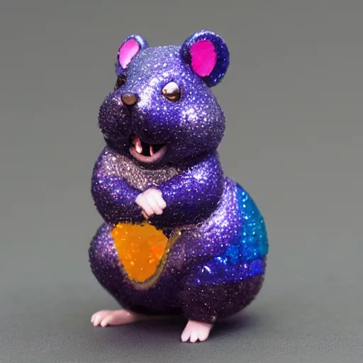 Prompt: cartoon hamster made of rainbow gems and crystals, 8k