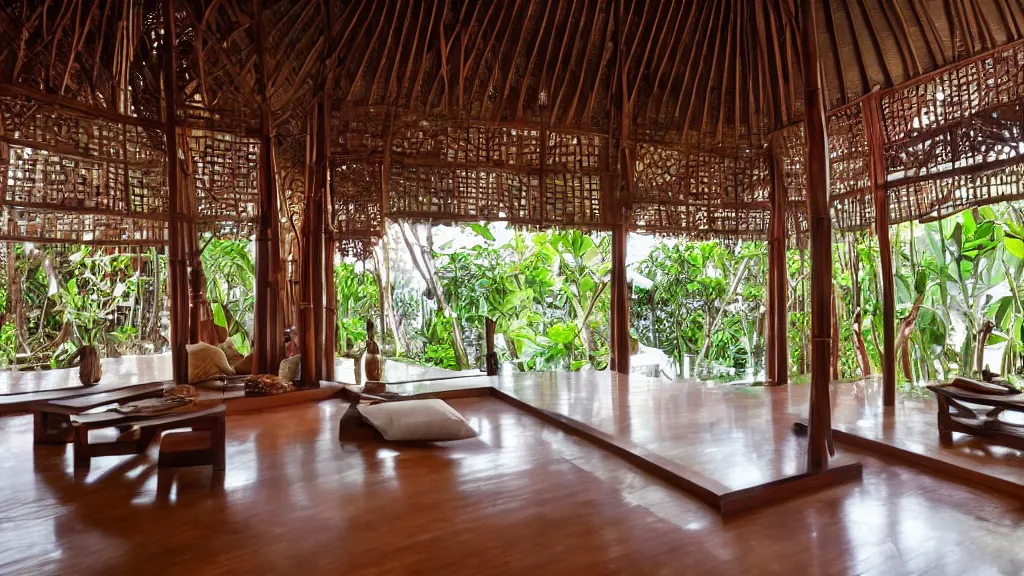 Image similar to bali interior indoor architecture, trending, famous, popular