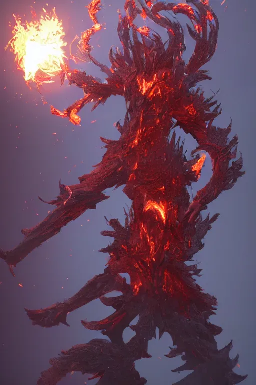 Image similar to fire wielding elemental being, character concept, hyper detailed, fractal, ray tracing, 4k