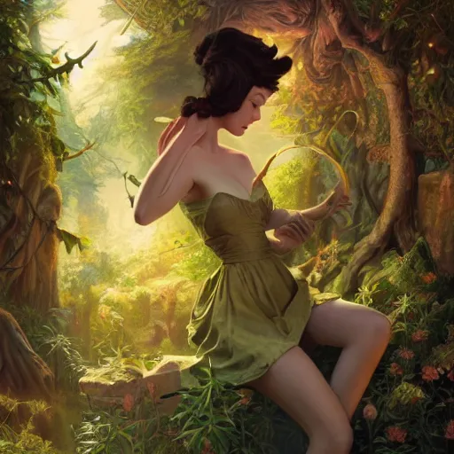 Image similar to a fairytale forest full of cats, light and shadow, by Gil Elvgren and artgerm, WLOP, Felix Kelly and Greg Rutkowski and Gerardo Dottori, high detail, precision detail