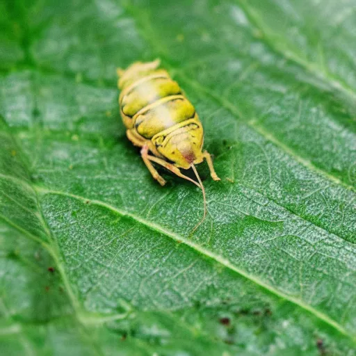 Image similar to a baby silkworm eating a leaf