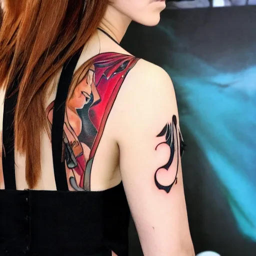 Prompt: tattoo of anime emma watson on arm back