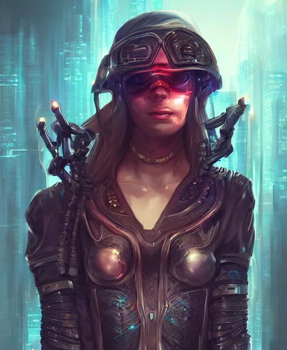 Prompt: portrait of a cyberpunk masked warrior, half body, glowin eyes, d & d, fantasy, intricate, elegant, highly detailed, digital painting, artstation, concept art, art by artgerm