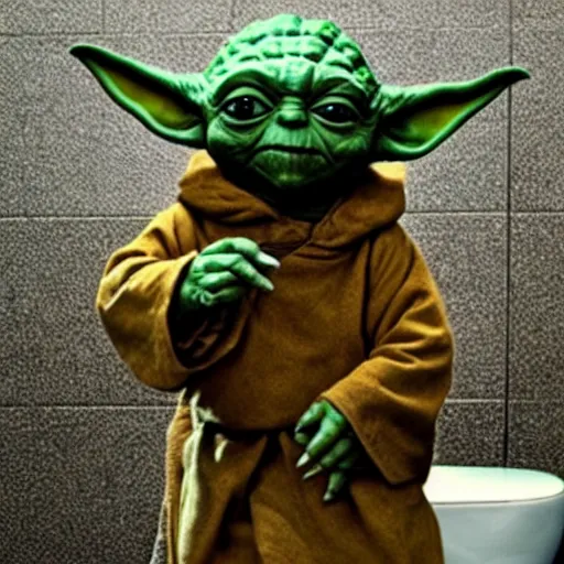 Image similar to photo of yoda sitting on the toilet