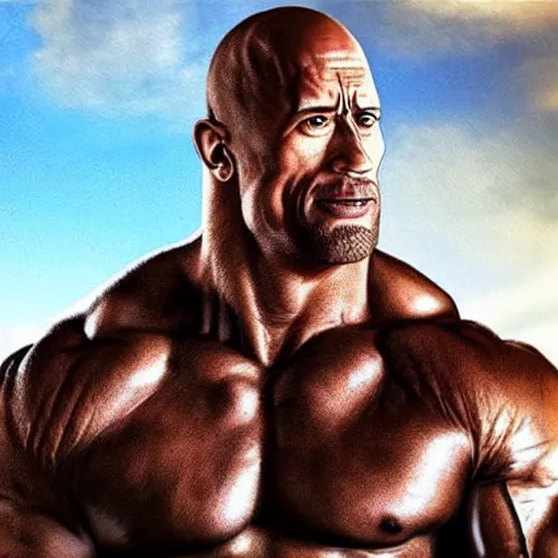 Prompt: the hyper realistic love child of Dwayne Johnson and Arnold Schwarzenegger