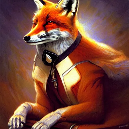 Image similar to a portrait of a fox foxman canine star trek doctor. highly detailed painting by gaston bussiere, craig mullins, j. c. leyendecker, furry