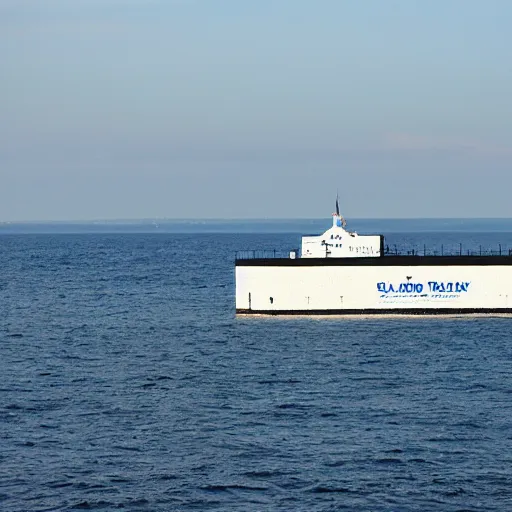 Image similar to a blue white black ferry at the sea outside helsingborg