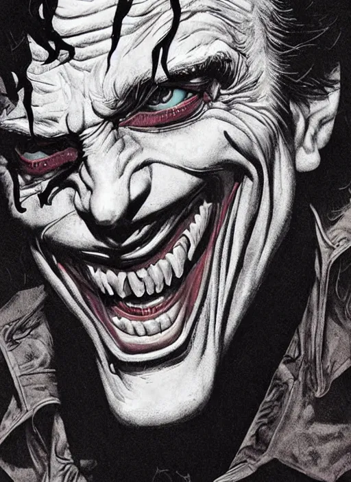 Image similar to christopher lloyd as the joker, big smile, grotesque, horror, high details, intricate details, by vincent di fate, artgerm julie bell beeple, 1 9 8 0 s, inking, vintage 8 0 s print, screen print