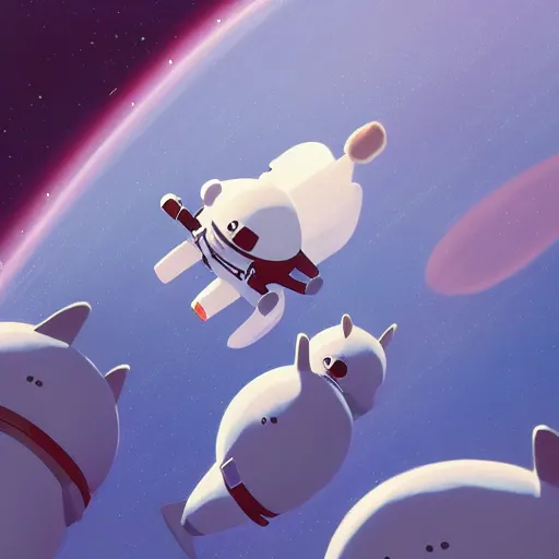 Prompt: baby harp seals as astronaut in space, atey ghailan, goro fujita, studio ghibli, rim light, sharp lighting, clear focus, very coherent,