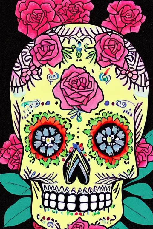 Image similar to Illustration of a sugar skull day of the dead girl, art by Hiroshi Nagai