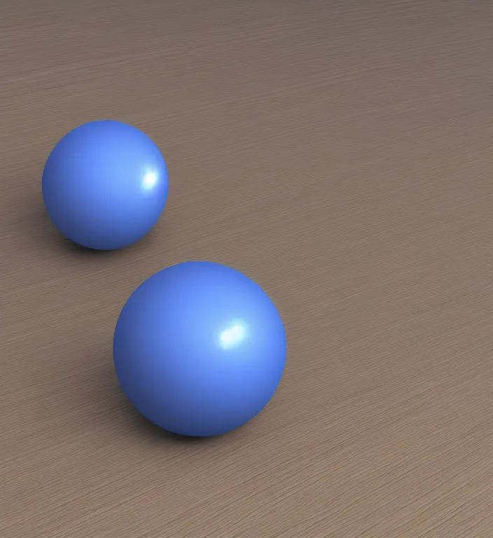 Prompt: a blue ball on a table + specular highlights, ambient occlusion, global illumination, bump map, reflective, caustics, refractive