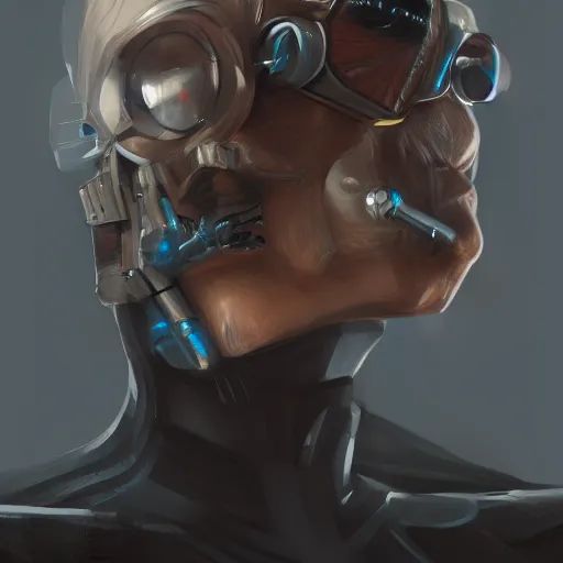 Image similar to portrait, concept art of a cyborg scientist by jama jurabaev, extremely detailed, trending on artstation, high quality, brush stroke