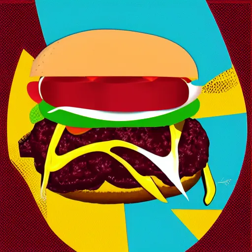 Image similar to pop art illustration of a cheeseburger, adobe illustrator