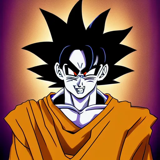 Prompt: portrait of goku in the style of the joker, digital art, well detailed