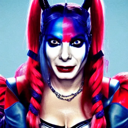 Image similar to Sandra bullock as harley quinn, 8k, high definition, highly detailed, photo-realistic